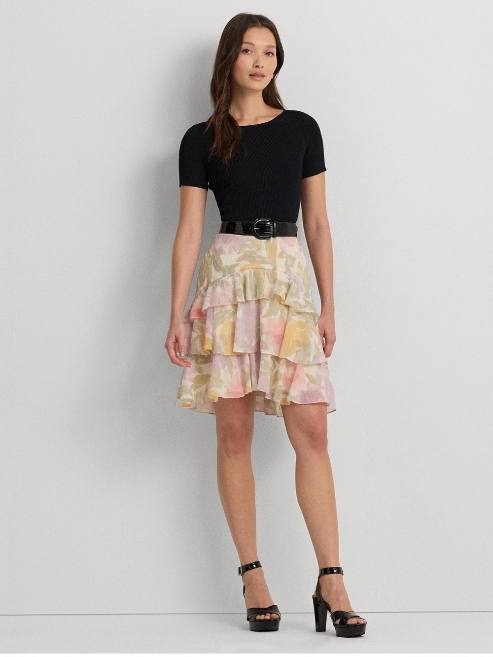 Lauren Ralph Lauren Floral crinkle Georgette tiered skirt